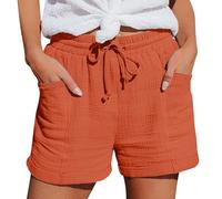 Bermuda Femme Ete, Short Femme Ete Leger Chic Mode Gaze De Coton Lin Décontracté Bermuda Shorts Elastique Taille Haute Ample Plage Sport Running Vetement Jogging Pantalon Court Orange 5XL