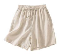 Bermuda Femme Ete, Short Femme Ete Short d'été décontracté Taille Haute Jambes Larges Ceinture élastique à Cordon en Lin Style bohème rétro Coupe Ample (White M)