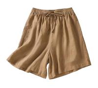 Bermuda Femme Ete, Short Sport Femme Short d'été décontracté Taille Haute Jambes Larges Ceinture élastique à Cordon en Lin Style bohème rétro Coupe Ample (Coffee XXXL)