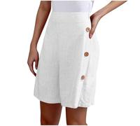Bermuda Femme Longueur Genou Jambe Large Confortable Coton Lin Élastiqué Taille Haute Stretch Dames Culottes Été Solide Short avec Poches Yoga Active Sports Shorts et Bermudas Femme Place du Jour