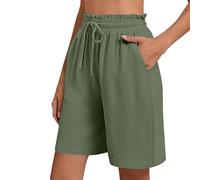 Bermuda Femme Longueur Genou Jambe Large Confortable Coton Lin Élastiqué Taille Haute Stretch Dames Culottes Short Chic Fluide Été Yoga Active Sports Shorts et Bermudas Femme Place du Jour