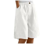 Bermuda Femme Longueur Genou Jambe Large Confortable Coton Lin Élastiqué Taille Haute Stretch Dames Culottes Été Solide Short avec Poches Yoga Active Sports Shorts