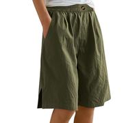 Bermuda Femme Longueur Genou Jambe Large Confortable Coton Lin Élastiqué Taille Haute Stretch Dames Culottes Été Solide Short avec Poches Yoga Active Sports Shorts