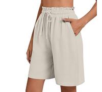 Bermuda Femme Longueur Genou Jambe Large Confortable Coton Lin Élastiqué Taille Haute Stretch Dames Culottes Short Chic Fluide Été Yoga Active Sports Shorts et Bermudas Femme Place du Jour