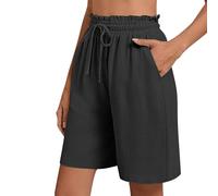 Bermuda Femme Longueur Genou Jambe Large Confortable Coton Lin Élastiqué Taille Haute Stretch Dames Culottes Short Chic Fluide Été Yoga Active Sports Shorts et Bermudas Femme Place du Jour