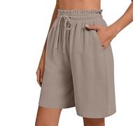 Bermuda Femme Longueur Genou Jambe Large Confortable Coton Lin Élastiqué Taille Haute Stretch Dames Culottes Short Chic Fluide Été Yoga Active Sports Shorts et Bermudas Femme Place du Jour