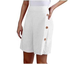 Bermuda Femme Longueur Genou Jambe Large Confortable Coton Lin Élastiqué Taille Haute Stretch Dames Culottes Été Solide Short avec Poches Yoga Active Sports Shorts et Bermudas Femme Place du Jour