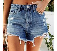 Bermuda Femme,Short En Jean Pour Femme Déchiré Brut Ourlet Effiloché Pantalon En Jean Court Taille Haute Pantalon Chaud Été Extensible Jean Short Vintage Décontracté Short En Jean Délavé Avec Poches