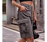 Bermuda Femme,Short en Jean pour Femme Pantalon Cargo Solide Short en Jean Pantalon Court Taille Haute Bermuda Short en Jean Extensible D'Été Vintage Short en Jean Délavé Décontracté avec Poches,Gri