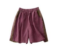 Bermuda Femme, Short Femme Ete Short Confortable et contrasté en Lin pour Femme Pantalon Ample et décontracté à Cinq Points Jambes Larges et élastiques Nouvelle été 2025 (Purple XXL)