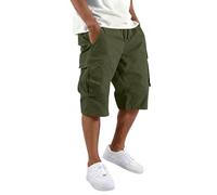 Bermuda Homme Cargo - Short de Travail Militaire Long sous Genoux, Grande Taille Couleur Unie Pantacourt Été avec Multi-Poches, Coupe Large et Elastique Pantalon 3/4 de Sport pour Jogging