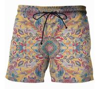 Bermuda Homme Style Africain Ethique Dashiki Imprimé Tissu Souple Cordon Ajustable Pantacourt Plage Sport Décontracté Coupe Large(Khaki #8, XXXL)