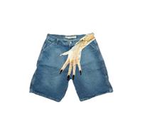 Bermuda Homme Style Y2K Hip Hop Motif Empreinte Digitale Tissu Denim Léger Coupe Loose Décontracté Couple Cinq Quartiers Urbain(Blue-g, M)