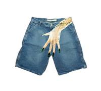 Bermuda Homme Style Y2K Hip Hop Motif Empreinte Digitale Tissu Denim Léger Coupe Loose Décontracté Couple Cinq Quartiers Urbain(Blue-e, M)