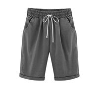Bermuda Mi-Long Femme Jambe Droite, Short Femme avec Cordon De Serrage Taille Élastique Coupe Ample Poches Couleur Unie Décontracté Pantalon Court Chic Grande Taille Jogging Quotidien