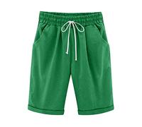Bermuda Mi-Long Femme Jambe Droite, Short Femme avec Cordon De Serrage Taille Élastique Coupe Ample Poches Couleur Unie Décontracté Pantalon Court Chic Grande Taille Jogging Quotidien