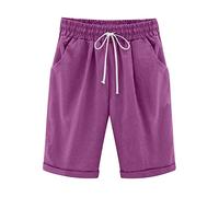 Bermuda Mi-Long Femme Jambe Droite, Short Femme avec Cordon De Serrage Taille Élastique Coupe Ample Poches Couleur Unie Décontracté Pantalon Court Chic Grande Taille Jogging Quotidien