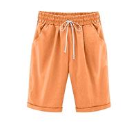 Bermuda Mi-Long Femme Jambe Droite, Short Femme avec Cordon De Serrage Taille Élastique Coupe Ample Poches Couleur Unie Décontracté Pantalon Court Chic Grande Taille Jogging Quotidien