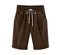 Bermuda Mi-Long Femme Jambe Droite, Short Femme avec Cordon De Serrage Taille Élastique Coupe Ample Poches Couleur Unie Décontracté Pantalon Court Chic Grande Taille Jogging Quotidien