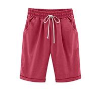 Bermuda Mi-Long Femme Jambe Droite, Short Femme avec Cordon De Serrage Taille Élastique Coupe Ample Poches Couleur Unie Décontracté Pantalon Court Chic Grande Taille Jogging Quotidien
