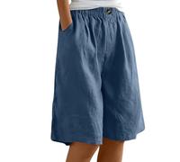 Bermuda pour femme - Grande taille - Pantalon capri d'été léger avec poches - Taille haute - Short chino large - Couleur unie - Pantalon court ample - Pantalon basique mi-long pour l'extérieur