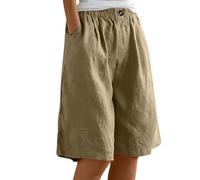 Bermuda pour femme - Grande taille - Pantalon capri d'été léger avec poches - Taille haute - Short chino large - Couleur unie - Pantalon court ample - Pantalon basique mi-long pour l'extérieur