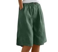Bermuda pour femme - Grande taille - Pantalon capri d'été léger avec poches - Taille haute - Short chino large - Couleur unie