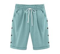 Bermuda pour femme longueur genou en coton décontracté avec cordon de serrage, grande taille, taille élastique, short long avec poches, BU1., M