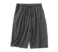 Bermuda pour homme - En coton - Pour dormir - Short de pyjama court - Léger - Doux - Pantalon de pyjama ample - Taille élastique - Vêtement de nuit - Pantalon en satin, gris foncé, XXXL