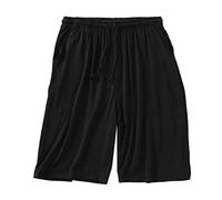 Bermuda pour homme - En coton - Pour dormir - Short de pyjama court - Léger - Doux - Pantalon de pyjama ample - Taille élastique - Vêtement de nuit - Pantalon en satin, Noir , XXXXXL