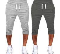 Bermuda pour homme - Short 3/4 - En coton - Pour les loisirs - Taille élastique - Décontracté - Tissu aéré - Avec cordon de serrage - Short d'été doux - Short de course athlétique, Orange, M