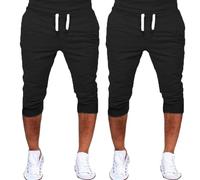 Bermuda pour homme - Short 3/4 en coton - Pour les loisirs - Taille élastique - Short cargo décontracté - Pantalon de loisirs - Pantalon en tissu aéré avec cordon de serrage - Short d'été doux - Short