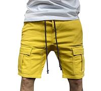 Bermuda short cargo stretch pour homme avec cordon de serrage Couleur unie Pantalon midi décontracté multi-poches Léger Respirant Pantalon de travail Hip Hop Pantalon de jogging Coupe droite