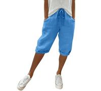 Bermuda Short Femme en Lin Et Coton Ete Shorts Et Bermudas De Plage Taille Elastique Shorts Vetement avec Poches Leger Chic, Pantalon Court Jogging Grande Taille Décontracté pour Vacances