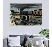 Bernard Buffet《Paysage avec une locomotive,1982》Toile Peinture à l'huile Oeuvre Affiche Photo Wall Art Print Décoration de la Maison 60x80cm Sans Cadre