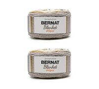 Bernat Blanket Stripes Lot de 2 pelotes de 300 g de fil de polyester, 6 Super Bulky, 200 m, pour tricot, crochet et loisirs créatifs, fil chenille épais, blanc, gris, gris foncé, beige (Foggy Shores)
