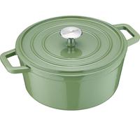 Berndes b.iron Bräter Kochtopf Rund, Schmortopf, Topf, Induktionsgeeignet, Gusseisen, Grün, Ø 24 cm, 034255