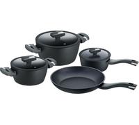 Berndes Balance Induction Enduro Kochtopfset, 7-tlg., Topfset, Kochtopf, Stieltopf, Glasdeckel, Bratpfanne, Antihaftversiegelung, Aluminium, Schwarz, 0019886287