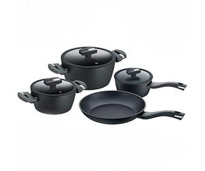 Berndes Balance Induction Enduro set de casseroles 7 pièces, batterie de cuisine avec couvercles en verre, revêtement antiadhésif, compatible induction et tous feux, casseroles et faitout