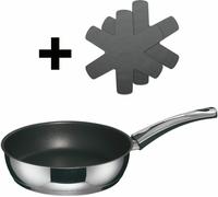 Berndes Injoy Special Edition Schmorpfanne Set mit 2x Silikon Pfannenschutz, Pfanne, Antihaftversiegelung, Edelstahl, Silber / Schwarz, Ø 20 cm