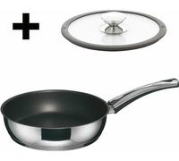 Berndes Injoy Special Edition Set de poêles à frire avec couvercle en verre, poêle, revêtement anti-adhésif, acier inoxydable, argent / noir, Ø 24 cm