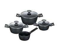Berndes Lot de 4 casseroles en aluminium avec couvercle en verre antiadhésif et compatible tous feux à induction, cocottes en fonte d'aluminium avec revêtement anti-adhésif Noir