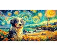 Bernese-Mountain-Dog-by-Lighthouse Puzzle pour Adultes et Enfants 1000 pièces Jeu Stimulant Cadeau Amusant & Activité Maison Papier recyclé pour détente et décoration Murale 70x50/1000 pièces