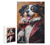 Bernese Mountain Dog Enjoying Red Wine Puzzle 1000 Pièces Educa Jouet en Bois Cadeau Unique Décoration Intérieure Jeu Éducatif Challenge Toy Adultes Et Enfants À Partir De 14 Ans 1000 PCS