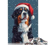 Bernese Mountain Dog in Santa Hat Christmas Dog Wall Art Puzzle 1000 Pièces Educa Jouet en Bois Jeu D'Intelligence Décoration Intérieure Jeu Éducatif Challenge Toy Adultes & Enfants des 14 Ans 1000p