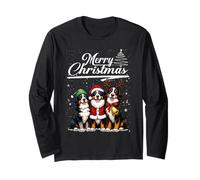 Bernese Mountain Dog Reindeer Elf Santa Merry Christmas Tree Manche Longue
