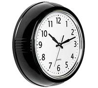 Bernhard Products Horloge murale noire rétro silencieuse sans tic-tac de 24,1 cm ronde à piles à quartz de qualité facile à lire pour la maison, la cuisine, le bureau, la salle de classe, l'école, les