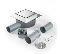 Bernkot Caniveau de douche carré 10 x 10 cm, siphon 360° avec système anti-odeurs et tamis à cheveux, 2 en 1, en acier inoxydable, pouvant être carrelé, très plat DN50 DN40