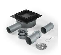 Bernkot Caniveau de douche carré 10 x 10 cm, siphon à 360° avec système anti-odeurs et tamis à cheveux 2 en 1 - En acier inoxydable - Très plat - DN50 DN40 - Doré