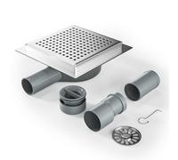 Bernkot Caniveau de douche carré 15 x 15 cm, siphon à 360° avec système anti-odeurs et tamis à cheveux, en acier inoxydable, très plat DN50 DN40